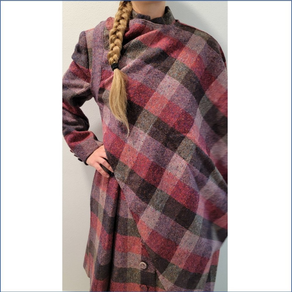 Vonnie Reynolds plaid wool dress coat, skirt, cape